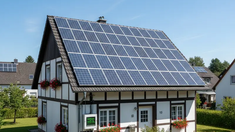 Solaranlage auf einem Einfamilienhaus - PV-Überschuss wird mit Heizstab für Warmwasser genutzt