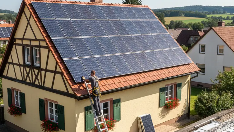Einfamilienhaus mit nachgerüsteter Photovoltaikanlage auf dem Dach
