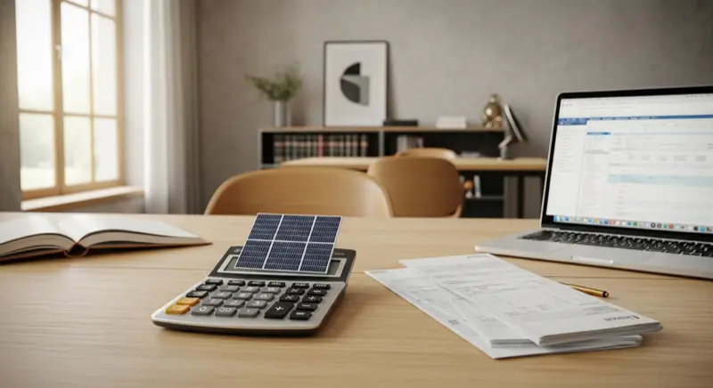 Taschenrechner und Steuerdokumente für PV-Anlage - Gewerbeanmeldung prüfen