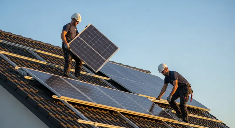 Detailaufnahme einer PV-Unterkonstruktion und Module in Plauen