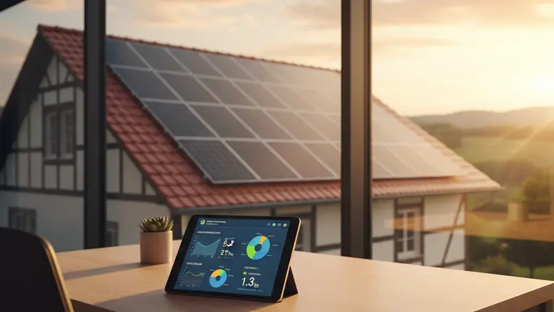 Tablet zeigt Solar Monitoring Dashboard mit Ertragsdaten