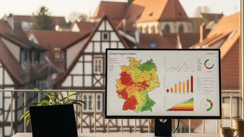 Solarertragssimulation am Computer mit PVGIS Software und Deutschlandkarte