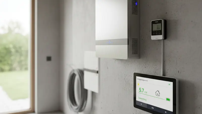 Wechselrichter und Energiemanagement-Display im Einfamilienhaus