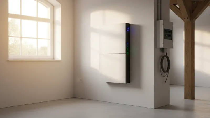 Modernes Batteriespeichersystem im Keller eines Eigenheims