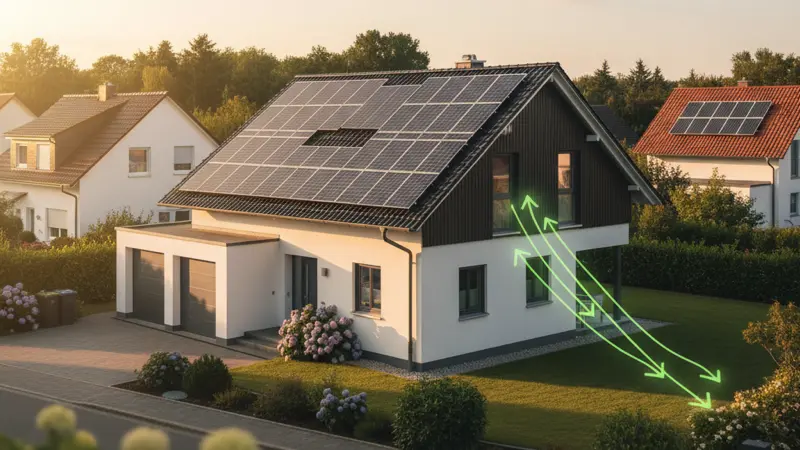 Einfamilienhaus mit Solaranlage und sichtbarem Energiefluss