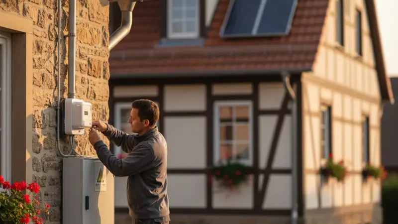 Elektriker installiert Smartmeter für Solaranlage am Zählerkasten