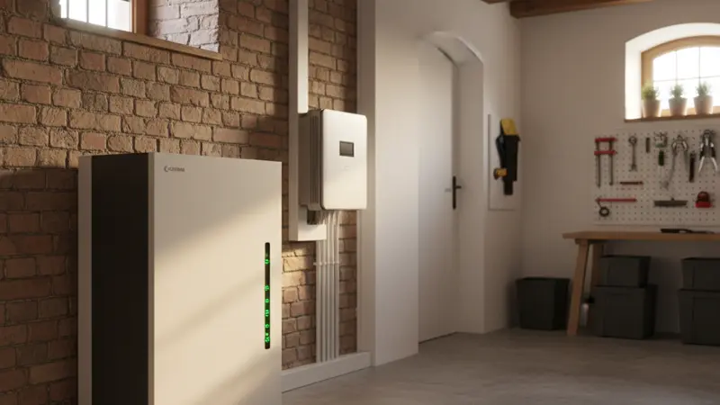 Batteriespeicher im Keller neben Wechselrichter