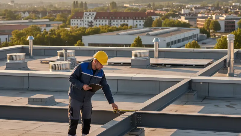 Fachingenieur prüft die Statik eines Flachdachs für eine geplante Solaranlage