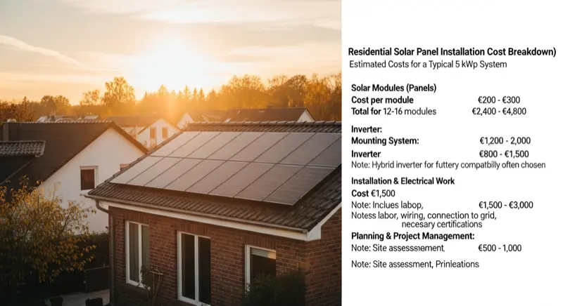 Detailansicht einer Solarmodul-Installation auf einem Ziegeldach mit Montagesystem