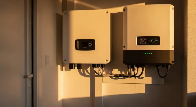 Batteriespeicher und Wechselrichter im Hauswirtschaftsraum eines Einfamilienhauses