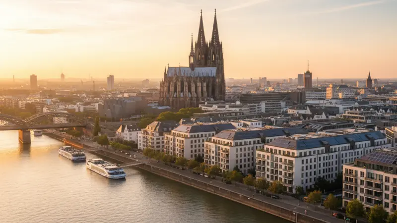 PV-Anlage in Köln mit Blick auf die Stadtsilhouette