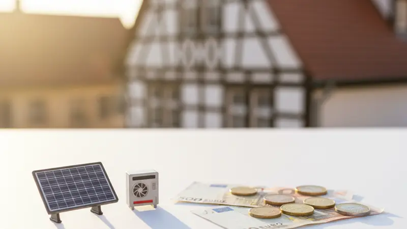 Kostenvergleich zwischen Solaranlage und Wärmepumpe mit Euro-Münzen