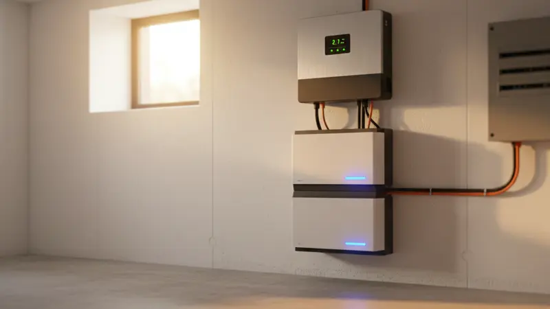 Wechselrichter und Batteriespeicher an der Wand montiert