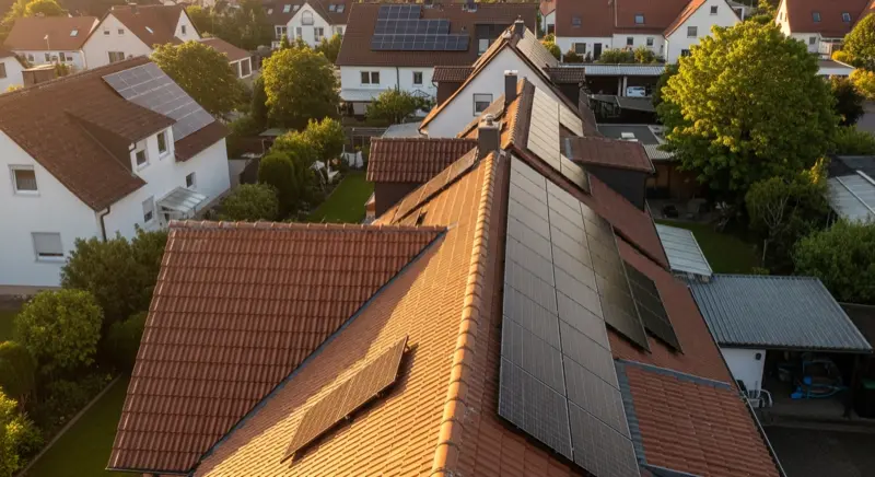 Deutsche Hausdächer mit und ohne Solaranlagen aus der Vogelperspektive