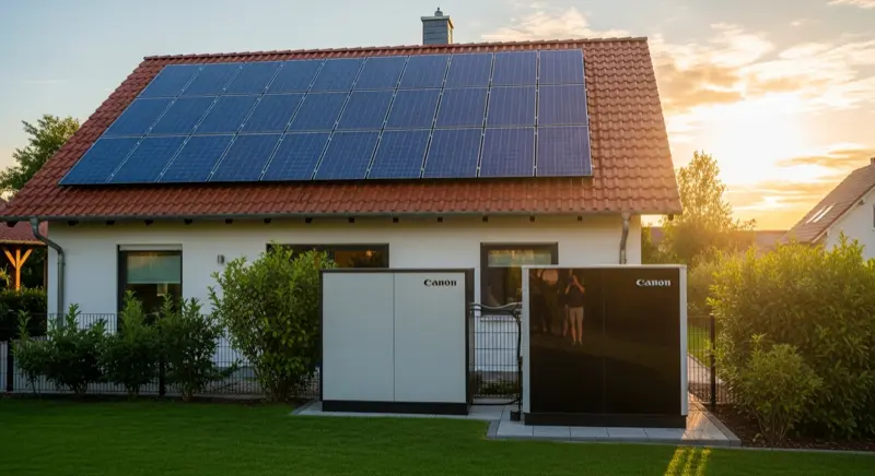 Solaranlage auf Hausdach mit Batteriespeicher - Komplettpaket für Eigenheimbesitzer