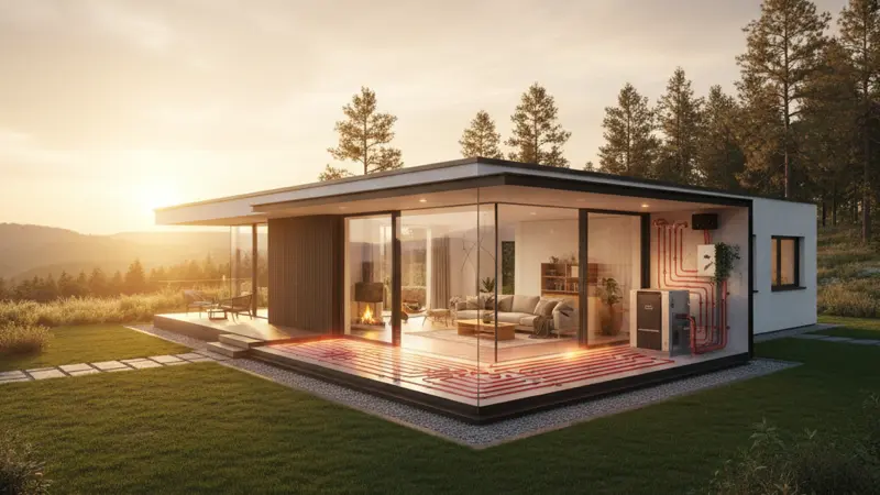 Energieeffizientes Einfamilienhaus mit Fußbodenheizung und Erdwärme-Wärmepumpe