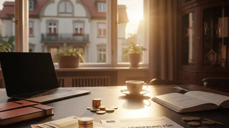 BAFA Förderantrag für Wärmepumpe auf Schreibtisch mit Taschenrechner