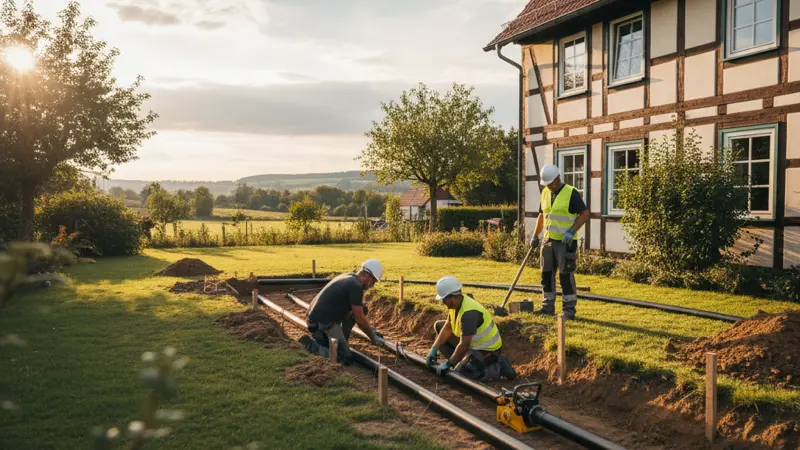 Verlegung eines Erdkollektors für Wärmepumpe im Garten eines Einfamilienhauses