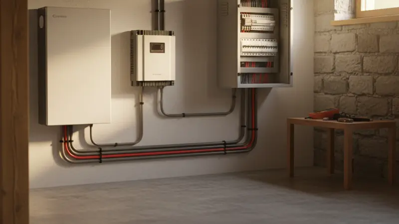 Stromspeicher im Keller eines Einfamilienhauses neben dem Sicherungskasten