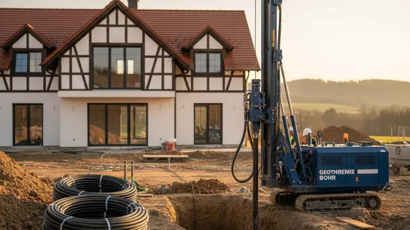 Erdwärmepumpe mit Tiefenbohrung bei der Installation