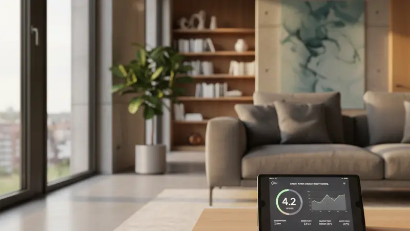 Smart-Home-Tablet mit Wärmepumpen-Monitoring und Effizienzanzeige