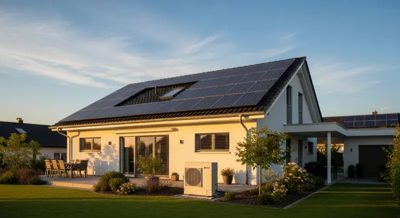 Wärmepumpe und Solaranlage auf einem Einfamilienhaus: optimale Kombination für niedrige Betriebskosten