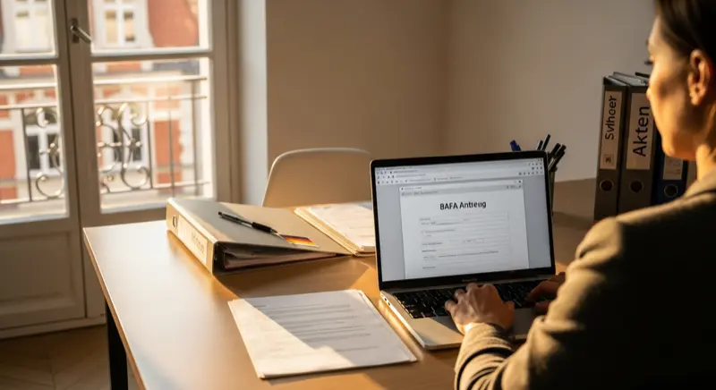 BAFA-Förderantrag für Wärmepumpe wird am Laptop ausgefüllt