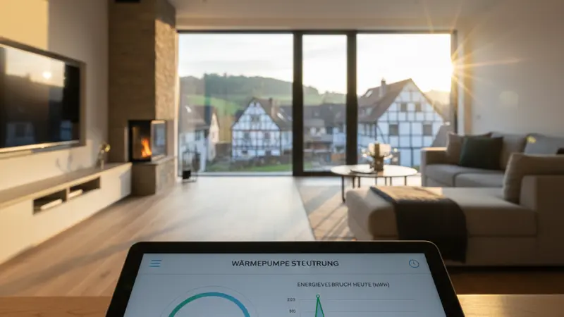 Smart-Home-Tablet mit Wärmepumpen-Steuerung und Energieverbrauchsanzeige