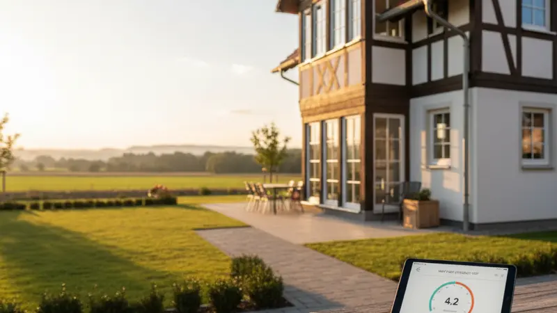 Energiemonitoring einer Wärmepumpe mit COP und Verbrauchsdaten auf einem Display