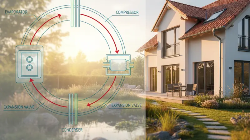 Funktionsprinzip einer Luft-Wasser-Wärmepumpe mit Kältemittelkreislauf