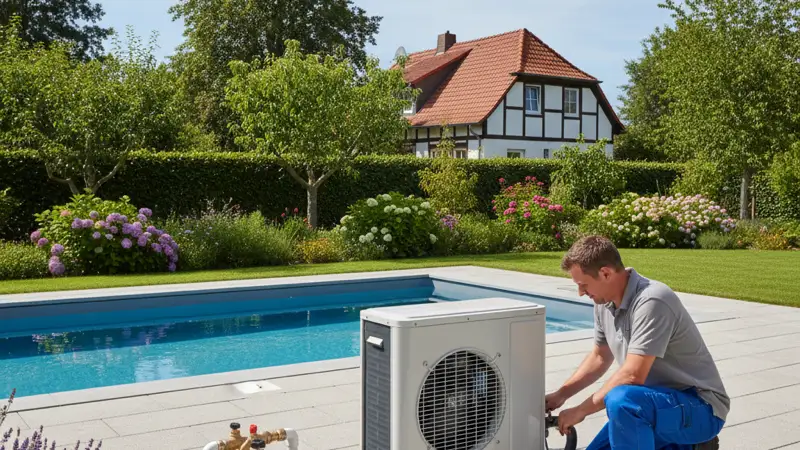 Installation einer Pool-Wärmepumpe durch einen Techniker