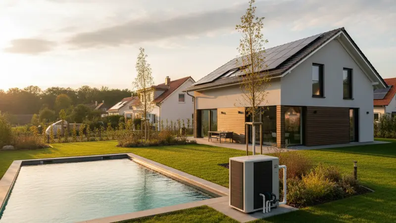 Einfamilienhaus mit Pool und Solaranlage auf dem Dach