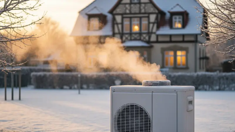 Luft-Wasser-Wärmepumpe im Winterbetrieb bei Schnee und Frost
