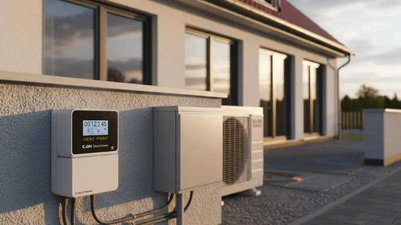 Moderner Stromzähler für Wärmepumpen mit digitaler Verbrauchsanzeige