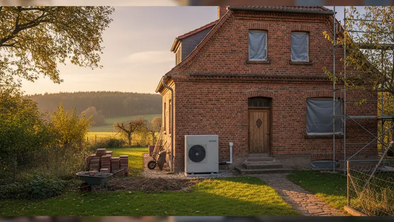 Wärmepumpe Außeneinheit an einem deutschen Altbau