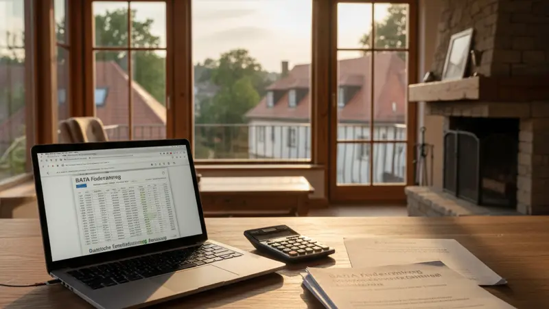 BAFA Förderantrag für Wärmepumpe auf Schreibtisch
