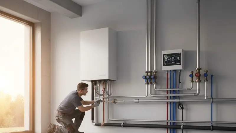 Wärmepumpe Inneneinheit Installation im Technikraum