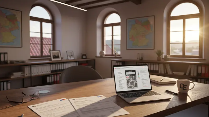 Förderantragsunterlagen und Taschenrechner auf einem Schreibtisch für die BAFA-Wärmepumpenförderung