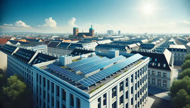 Solaranlage auf einem Hamburger Flachdach mit aufgeständerten Modulen