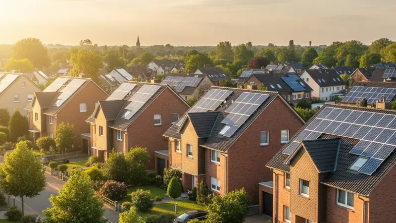 Wermelskirchener Wohnviertel mit mehreren Solaranlagen auf Reihenhäusern