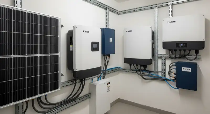 Solarinstallateure bei der Montage von Photovoltaikmodulen auf einem Dach in Wolfsburg