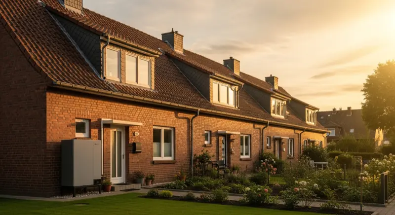 Saniertes Nachkriegs-Siedlungshaus in Gelsenkirchen-Erle mit moderner Wärmepumpe im Seitengarten