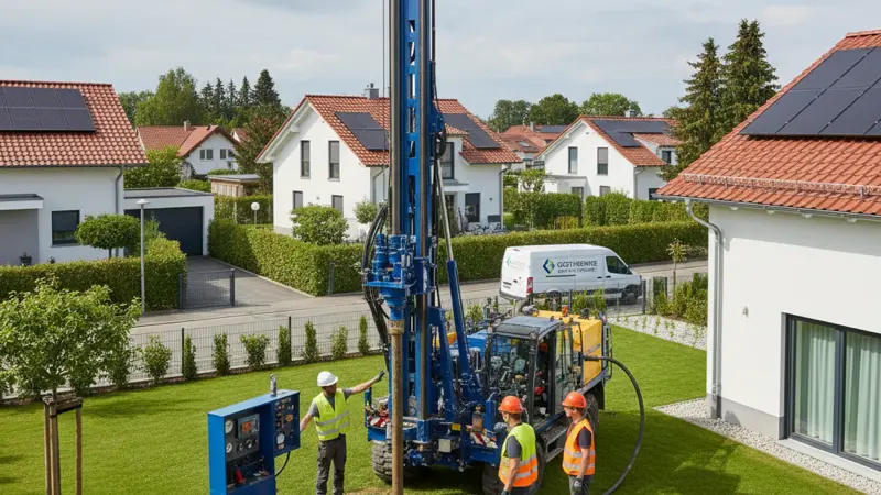 Erdsondenbohrung in einem Münchner Wohnviertel in der Schotterebene
