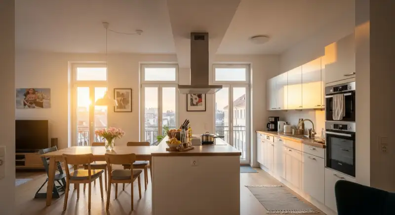 Offene Wohnküche mit Kochinsel in Dresden