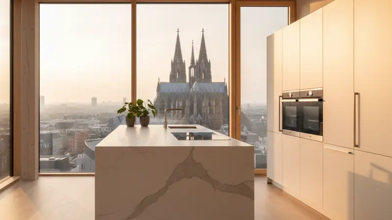 Moderne Küche in Erkelenz, helle Einbauküche mit Kochinsel