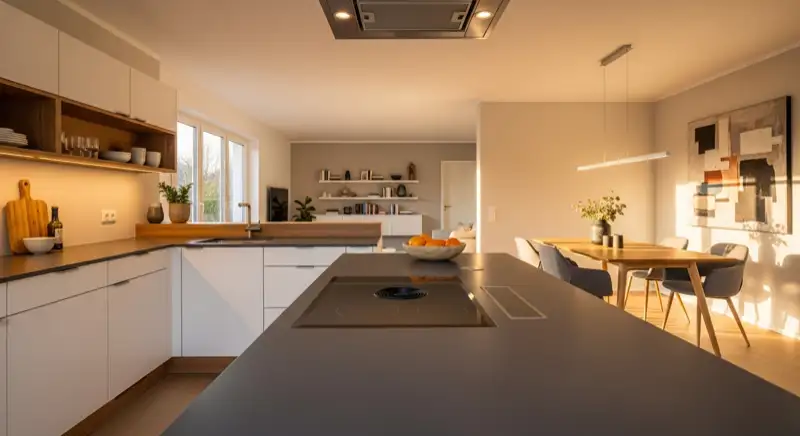 Offene Wohnküche mit Kochinsel in Freiburg