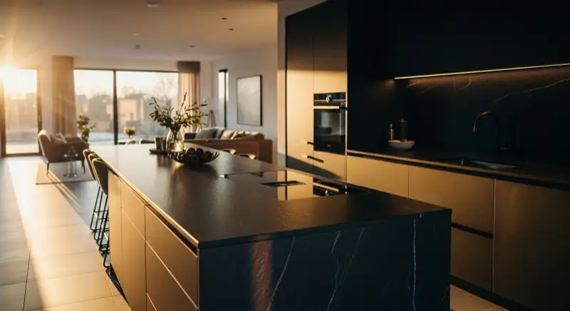 Premium Kücheninsel mit Naturstein-Arbeitsplatte in einem Hagener Neubau