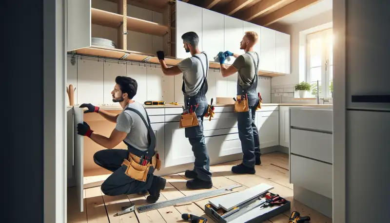 Küchenmonteur bei der Installation einer Einbauküche in einem Hammer Einfamilienhaus