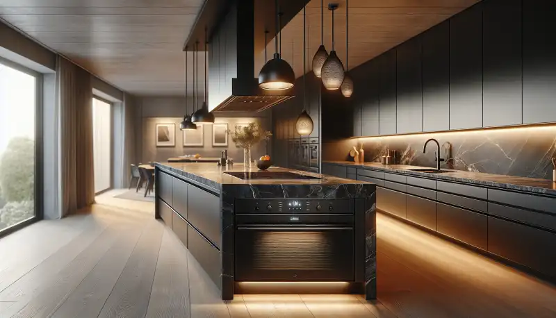 Premium Kücheninsel mit Naturstein-Arbeitsplatte in einem Hammer Neubau