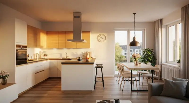 Offene Wohnküche mit Kochinsel in Hannover